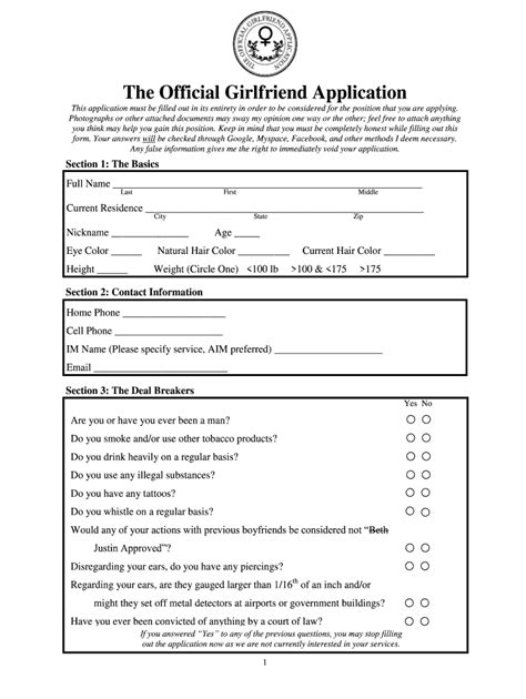 girlfriend application form|2024 Official Girlfriend Application 